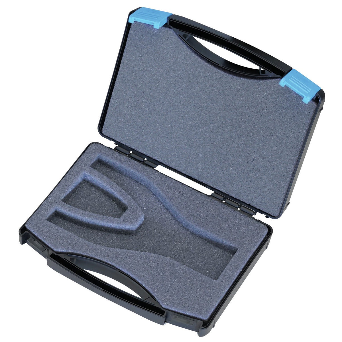 KL-0190-5090 - Caja de plástico vacía: Maletín de plástico negro abierto con espuma recortada en su interior