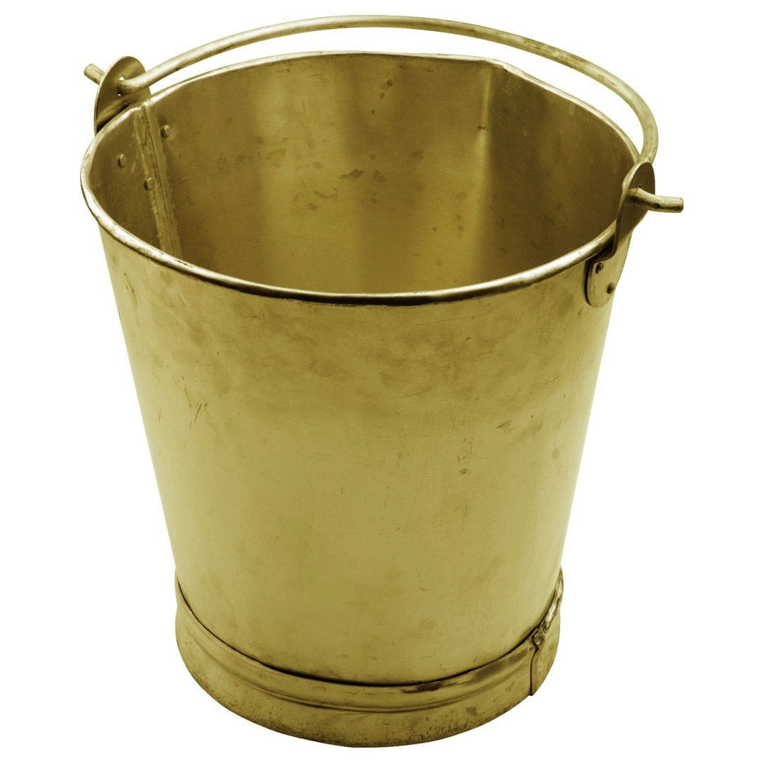 Cubo de latón, 10 l AntiChispa: Cubo metálico con asa, base reforzada y acabado dorado