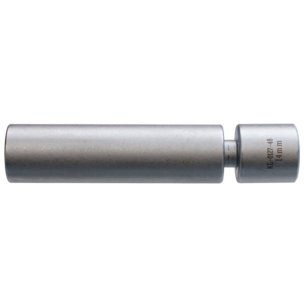 KL-0127-48 - Llave de vaso para bujías con junta SW14: Vástago metálico cilíndrico con extremo hexagonal marcado 14 mm