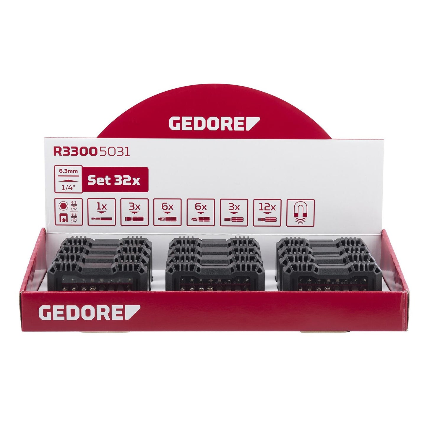 GEDORE red R33009032 - Écran 12xBit-Box 1/4 SL PH PZ TX 32 pièces