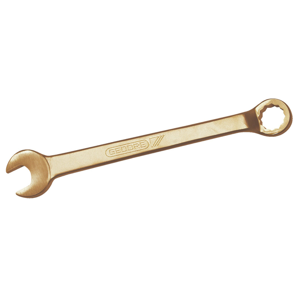 Llave combinadaodada 30mm: Llave combinada en tono dorado, boca abierta y anillo poligonal en extremos opuestos