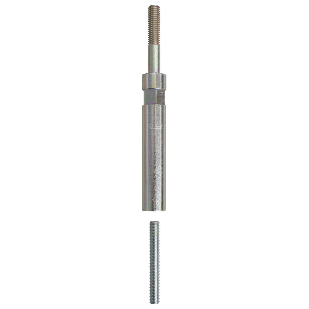 KL-0186-1239-1 - Perno de soporte 132,5 mm: Perno metálico cilíndrico con extremo roscado y varilla roscada suelta