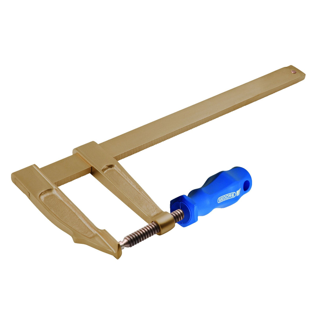 Sargento 480 mm AntiChispa: Sargento de carpintero con mordazas doradas y mango azul