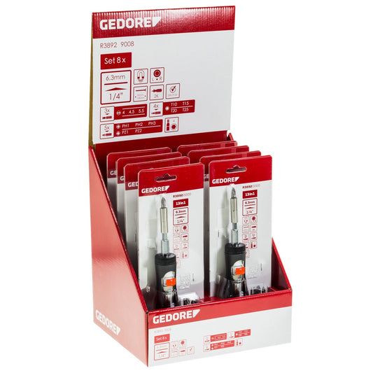 GEDORE red R38929008 - Présentoir de 8 vis à cliquet dr.bit tlskp.