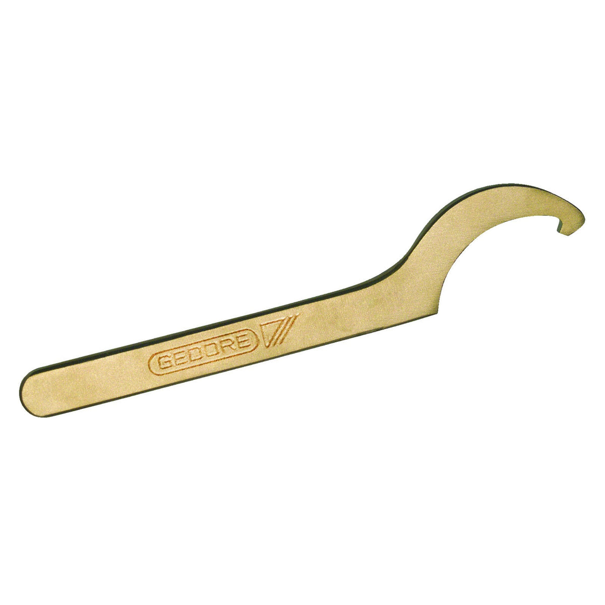 GED0902528S - Llave de gancho Ø25-28 mm ATEX: Llave de gancho con extremo curvo dentado, mango plano y logotipo grabado