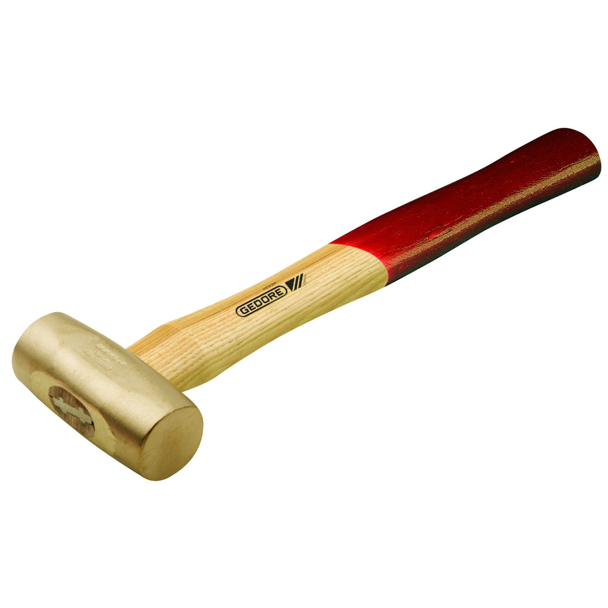 Maza 1800 g AntiChispa: Maza de cabeza cilíndrica de bronce con mango de madera y funda roja