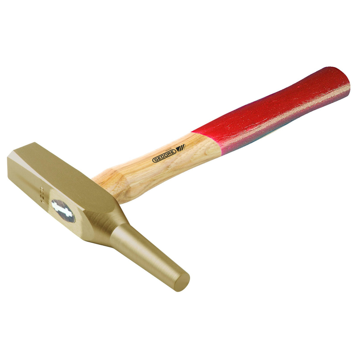 Martillo botador Ø10 mm ATEX: Martillo con cabeza metálica dorada y mango de madera con funda roja