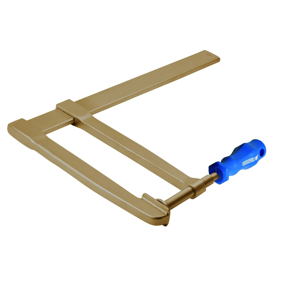 Sargento largo 480 mm ATEX: Sargento tipo F dorado con husillo roscado y mango azul