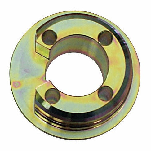 KL-0284-6101 - adaptador: Brida circular metálica dorada con orificio central y cuatro agujeros roscados