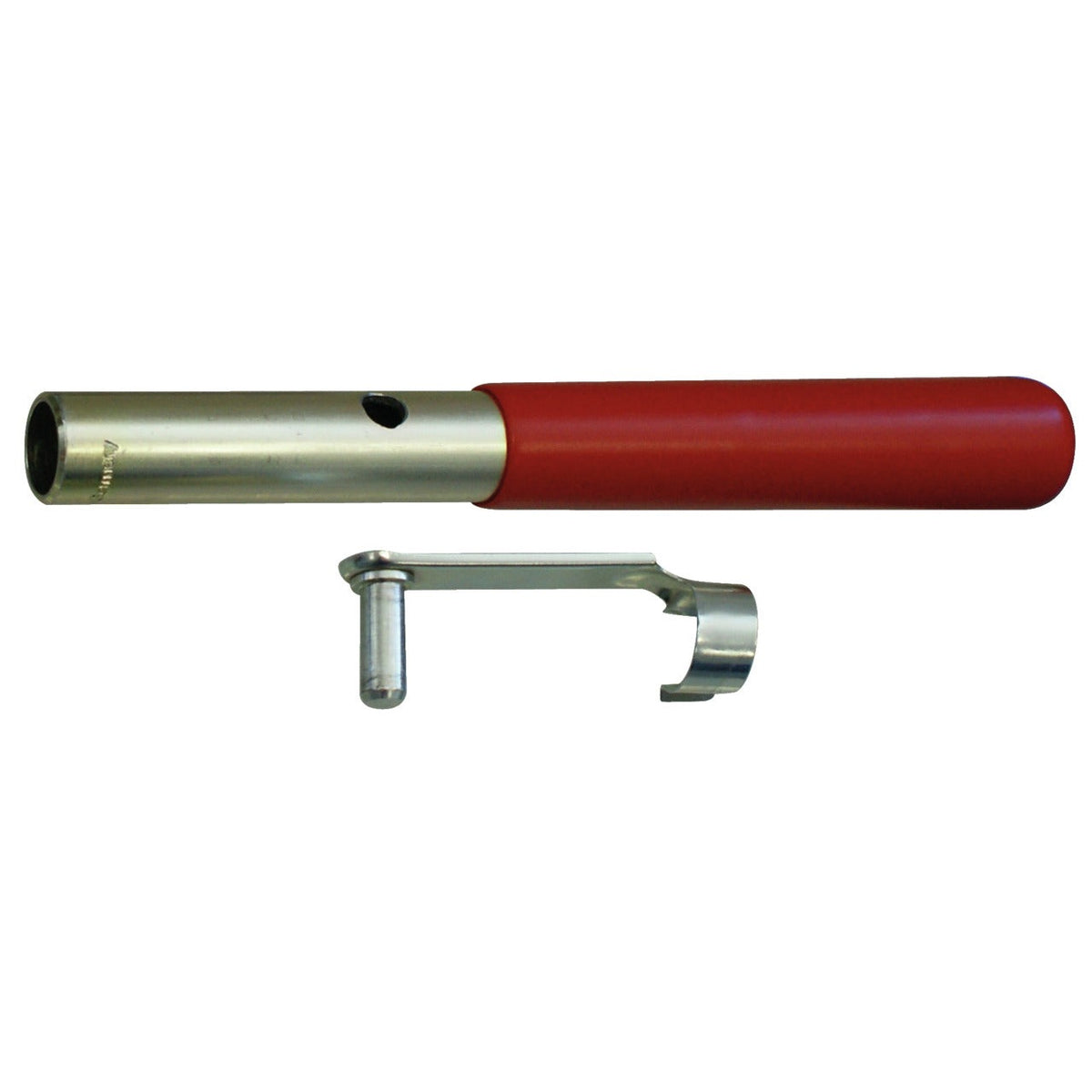 KL-0169-101 - tubo de mano: Tubo metálico con mango rojo y pasador con clip de sujeción