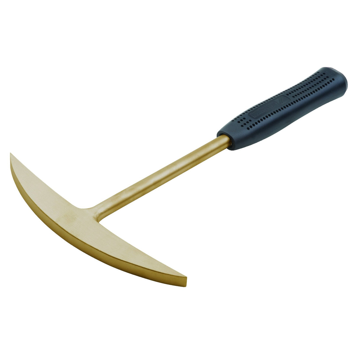 Piqueta de mano 380 mm ATEX: Piqueta con dos puntas curvas de bronce y mango con empuñadura negra antideslizante