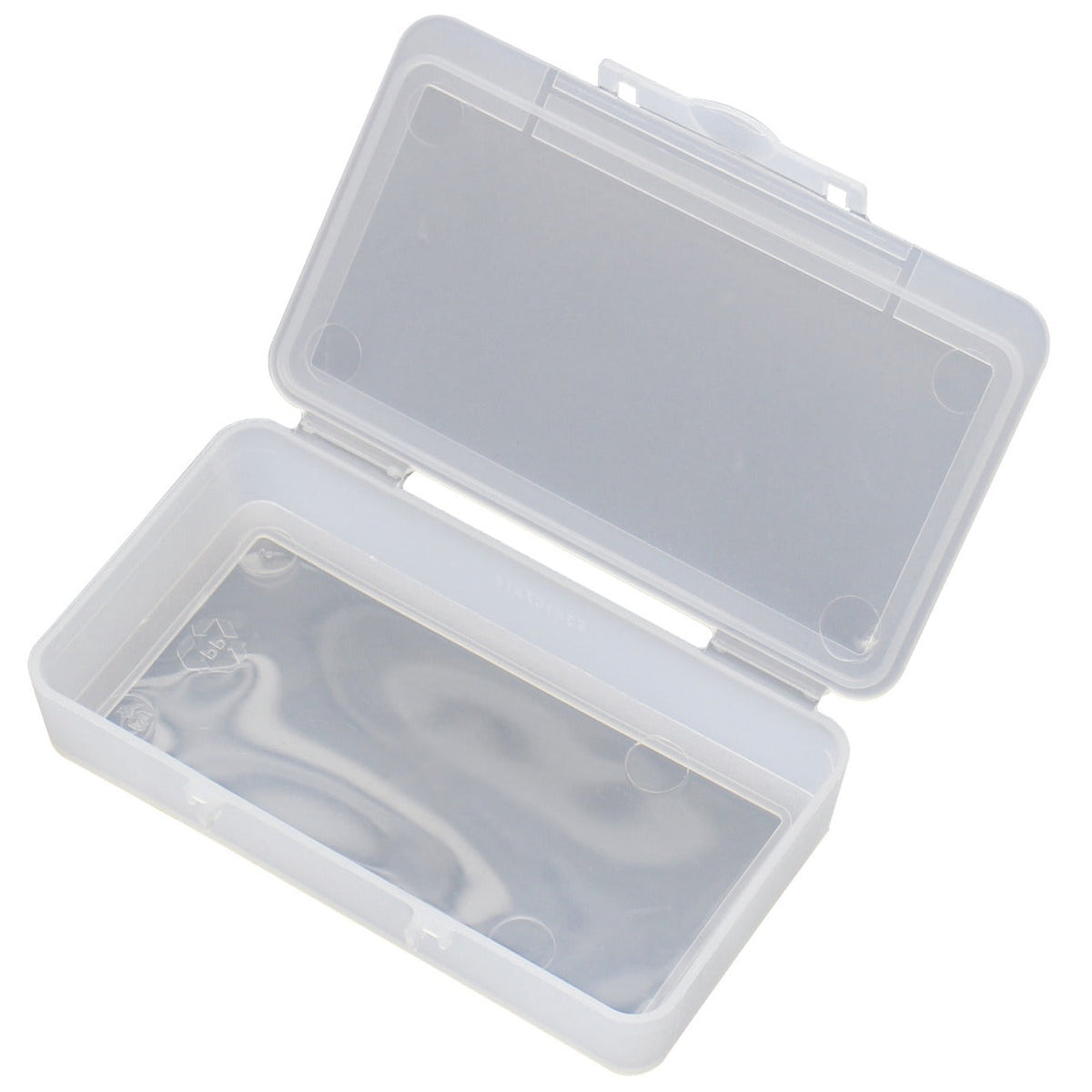 KL-4990-2001 - Caja de almacenamiento de plástico, 53x107x18mm: Caja rectangular de plástico transparente abierta, vacía