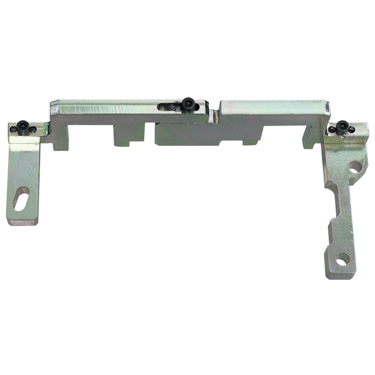 KL-1380-7531 A - Placa de bloqueo NW: Soporte metálico con brazos laterales y tres tornillos de fijación negros