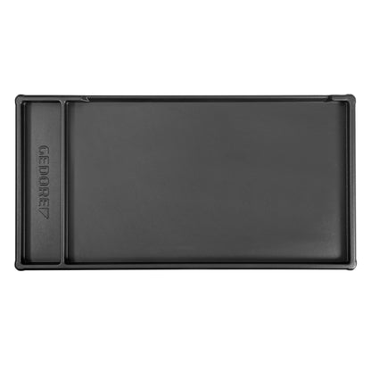 E-2005 XL/12 - Tapa ABS: Bandeja rectangular negra con superficie lisa y logotipo grabado en un lateral