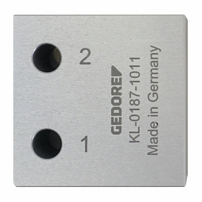 KL-0187-1011 - herramienta de calibración: Placa metálica con dos orificios circulares numerados 1 y 2