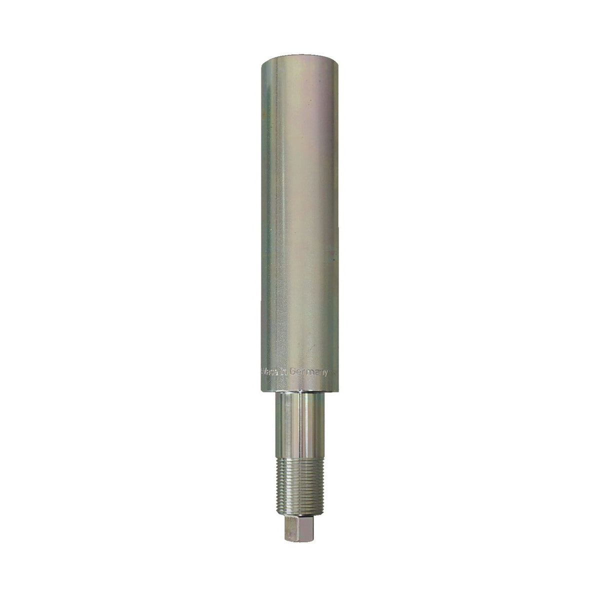 KL-1005-1113 - Adaptador husillo cargador bajo M22x1,5: Vástago metálico cilíndrico con rosca y tuerca en el extremo inferior