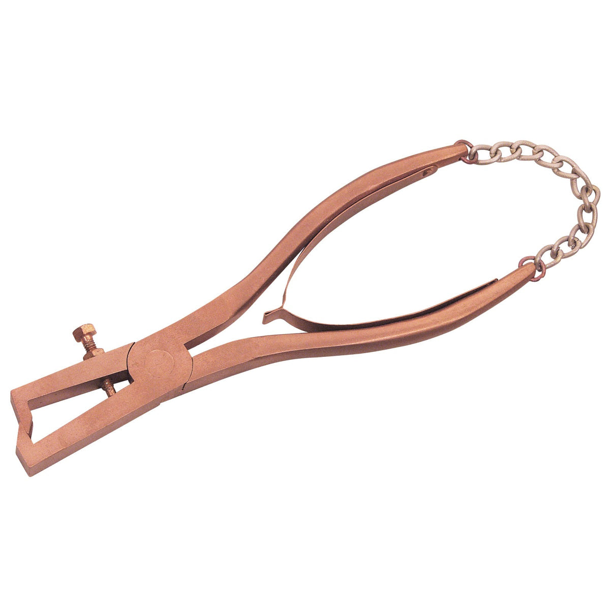 Alicate pelacable 170 mm ATEX: Alicate de mordazas anchas con tornillo de ajuste y cadena de seguridad, acabado cobreado