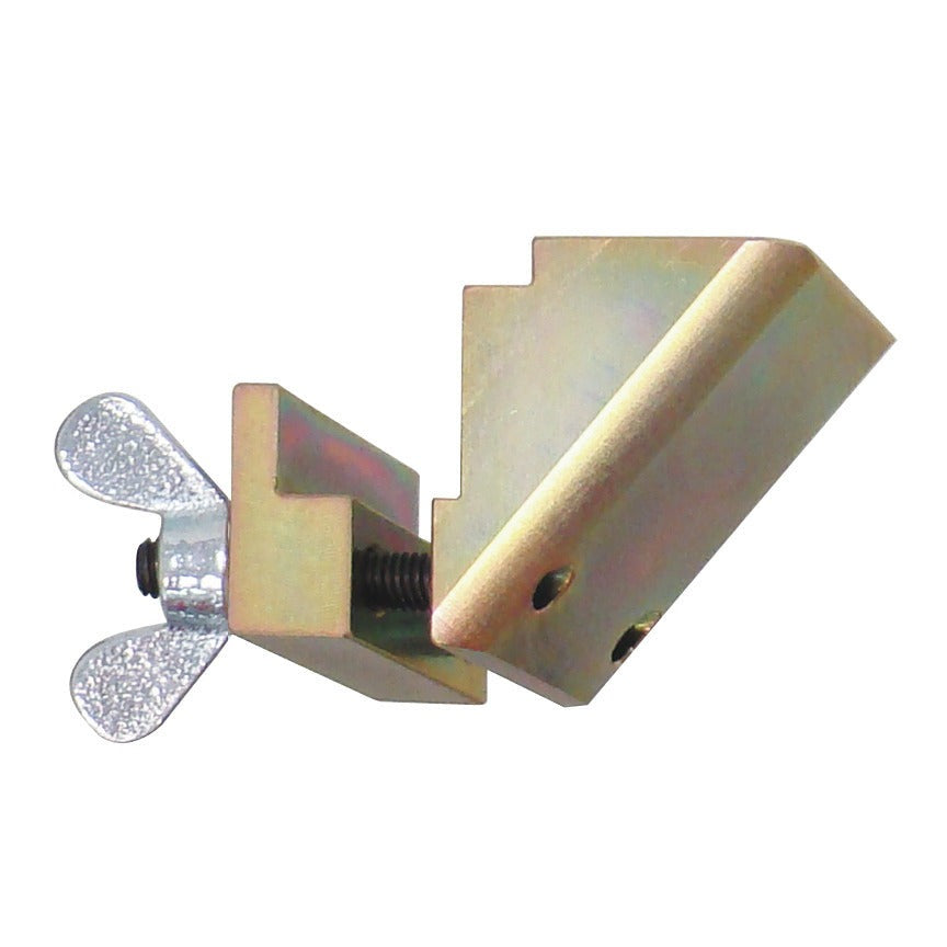 KL-0183-701 - Herramienta para desmontar correas: Pieza metálica dorada con tornillo de mariposa y escalones tipo cuña