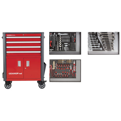 GEDORE red R22041004 - Jeu d'outils dans un chariot à outils WINGMAN rouge, 129 pièces