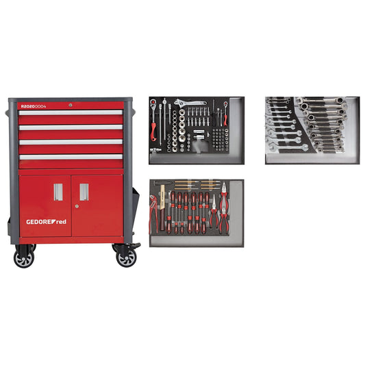 GEDORE red R22041004 - Jeu d'outils dans un chariot à outils WINGMAN rouge, 129 pièces