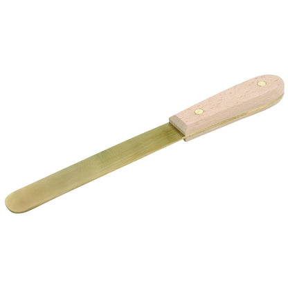 Cuchillo forma espátula 350mm: Espátula de hoja plana de latón con mango de madera remachado