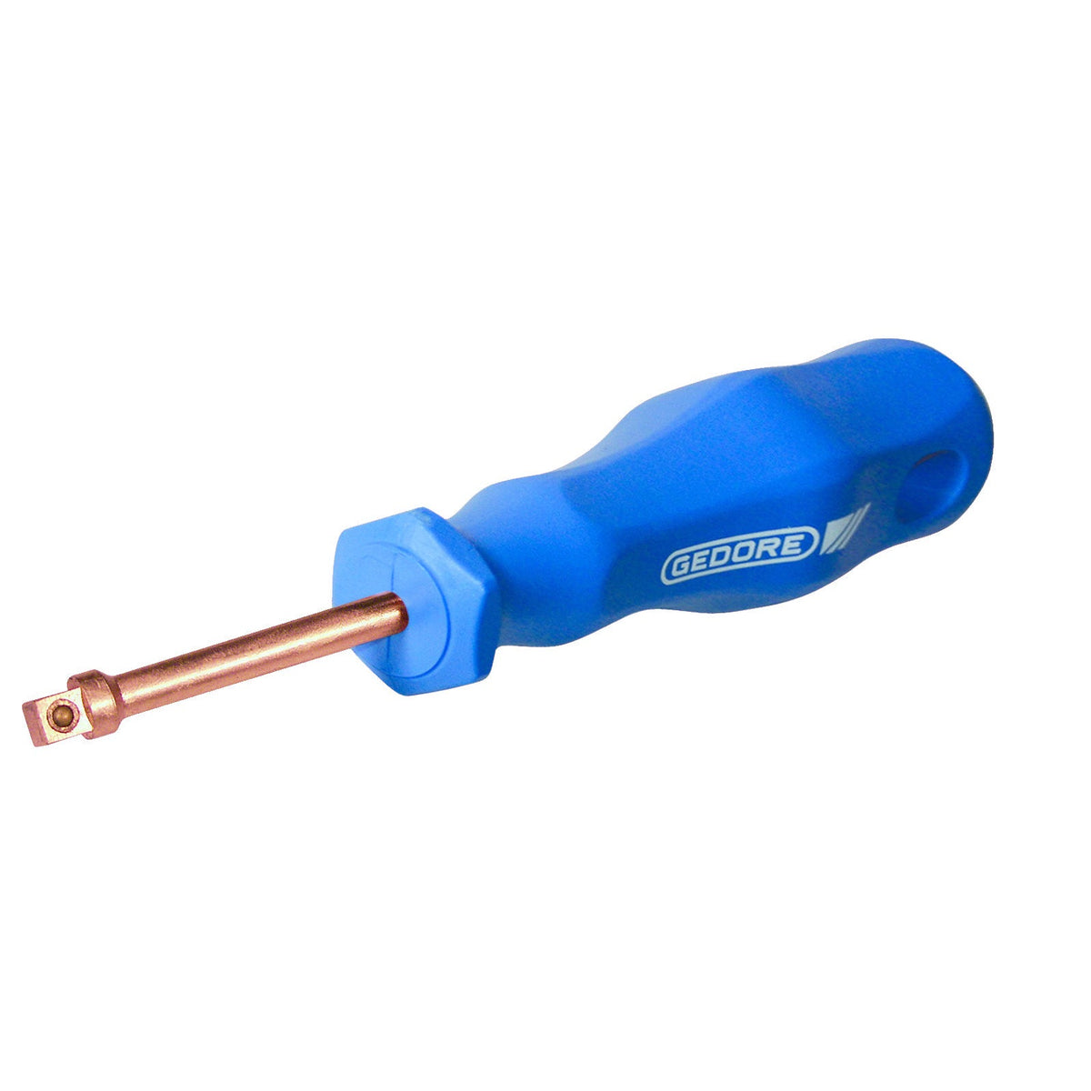 Mango para vasos de 1/4" ATEX: Destornillador de mango azul con cuadradillo macho en vástago de cobre