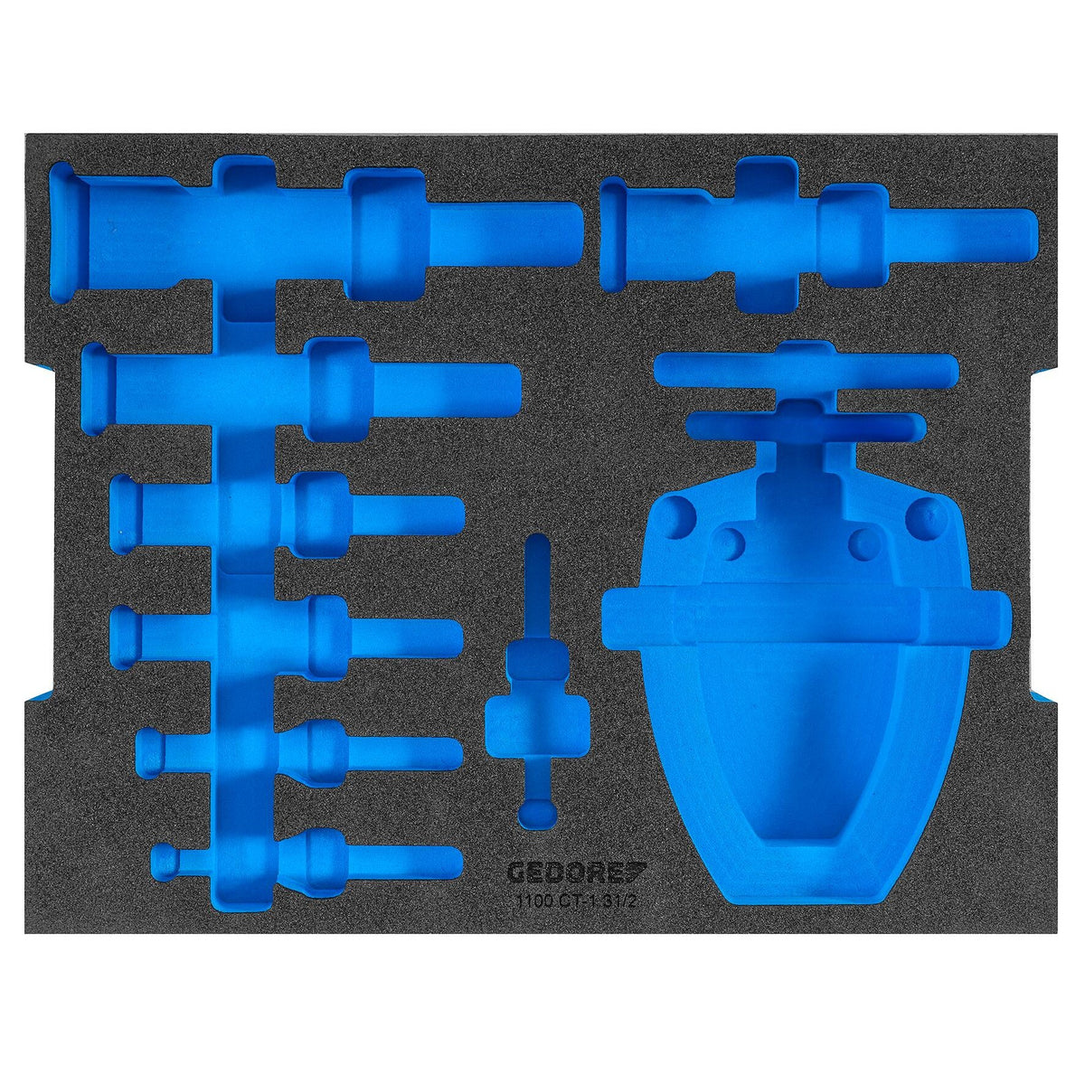 EI-1100 CT-1.31/2 - Comprobar módulo de herramientas vacío: Espuma moldeada gris con cavidades azules