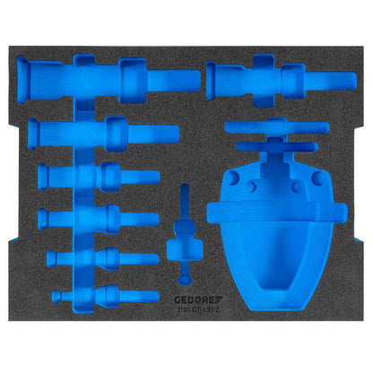 EI-1100 CT-1.31/2 - Comprobar módulo de herramientas vacío: Espuma moldeada gris con cavidades azules