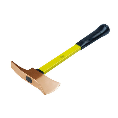 Hacha de bomberos 400 mm ATEX: Hacha con cabeza cobreada, mango amarillo y empuñadura negra antideslizante